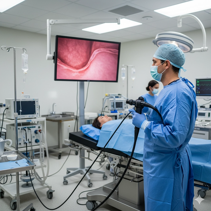 colonoscope in procedure room