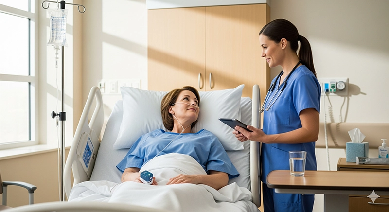 Patient resting in recovery room after colonoscopy