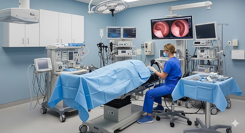 Doctor performing colonoscopy to detect polyps