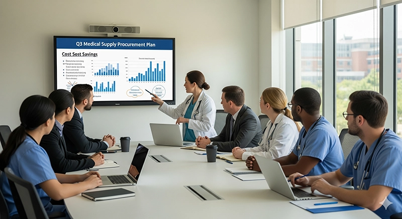 Medical procurement team evaluating hysteroscopy supplier