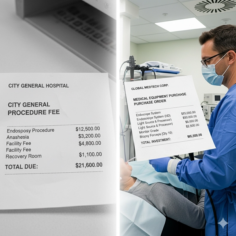 Gastroscopy cost equipment vs procedure fees