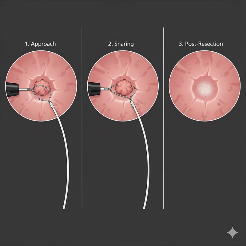 cold snare polypectomy sequence with video colonoscope