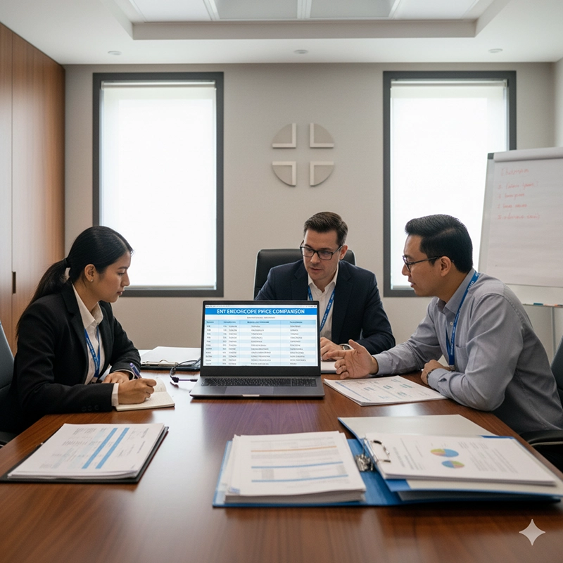 Hospital procurement team reviewing ENT endoscope price comparison