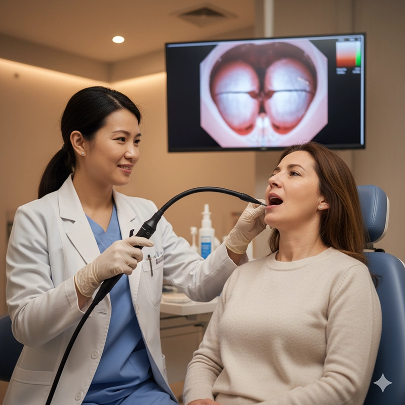 Flexible ENT endoscope for throat examination