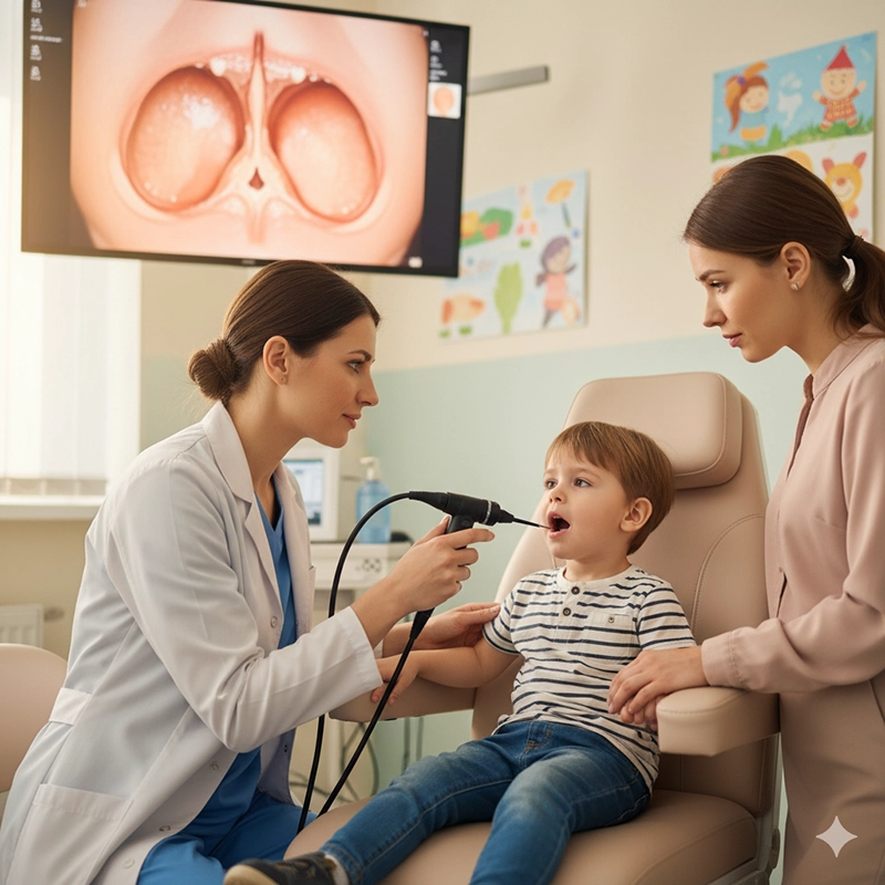 Flexible ENT endoscope pediatric laryngeal examination