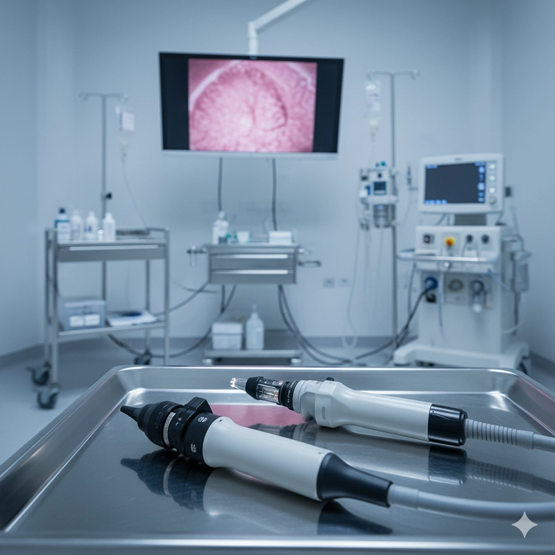 hysteroscope device in sterile medical environment