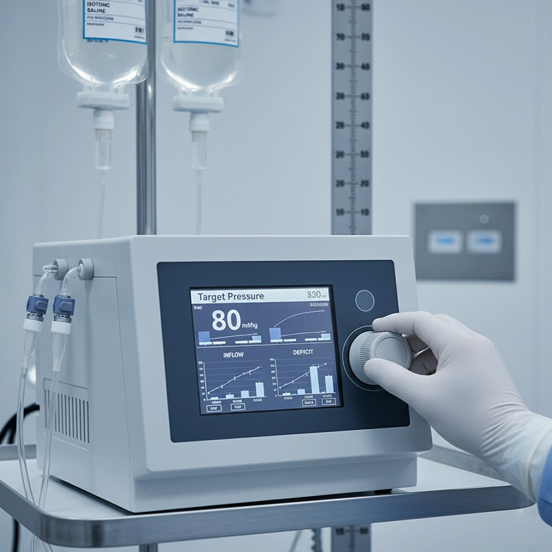 hysteroscopic fluid management pump with pressure and deficit tracking