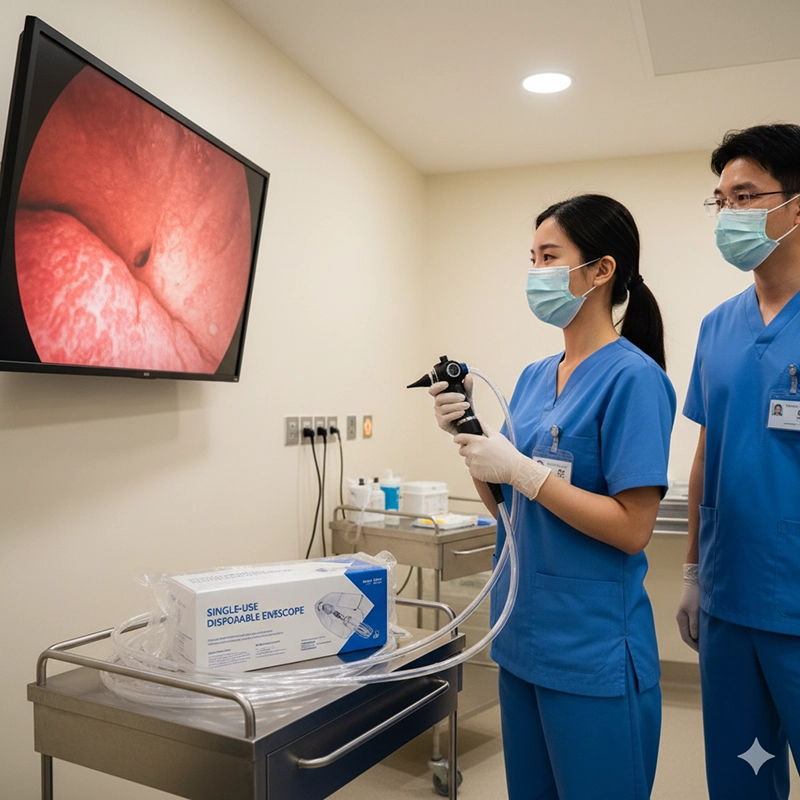 Disposable endoscope used in hospital procedure