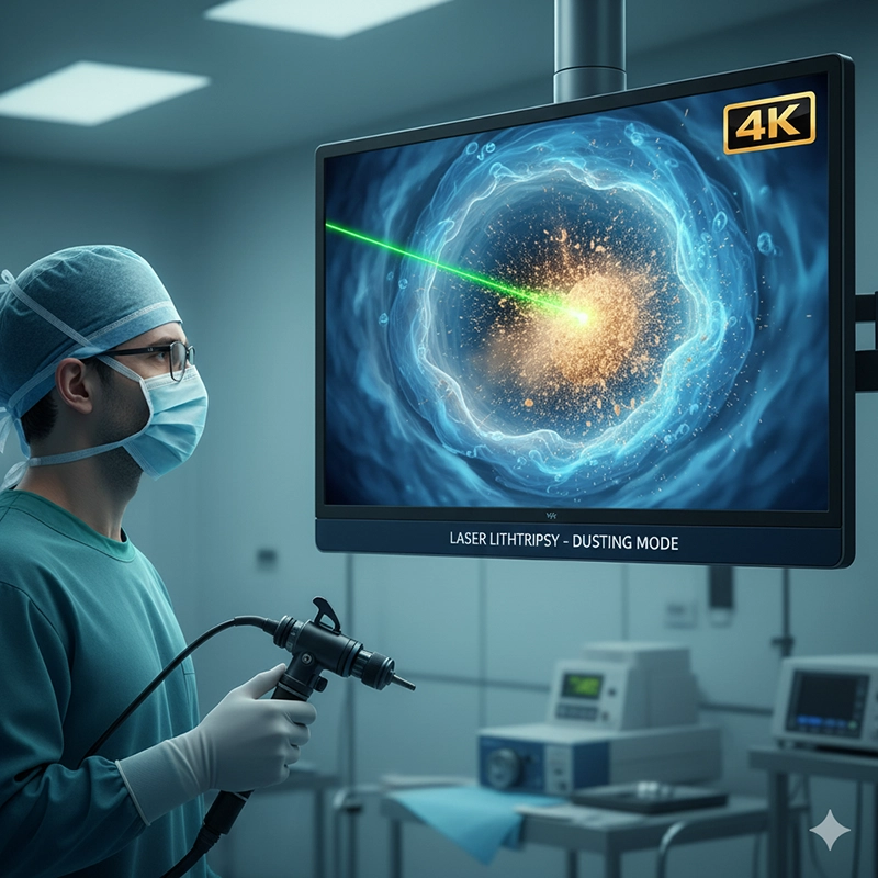 laser dusting of kidney stones using XBX flexible ureteroscope