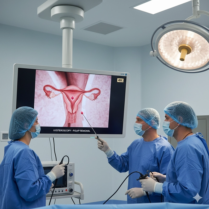 doctors using XBX hysteroscope for uterine polyp removal