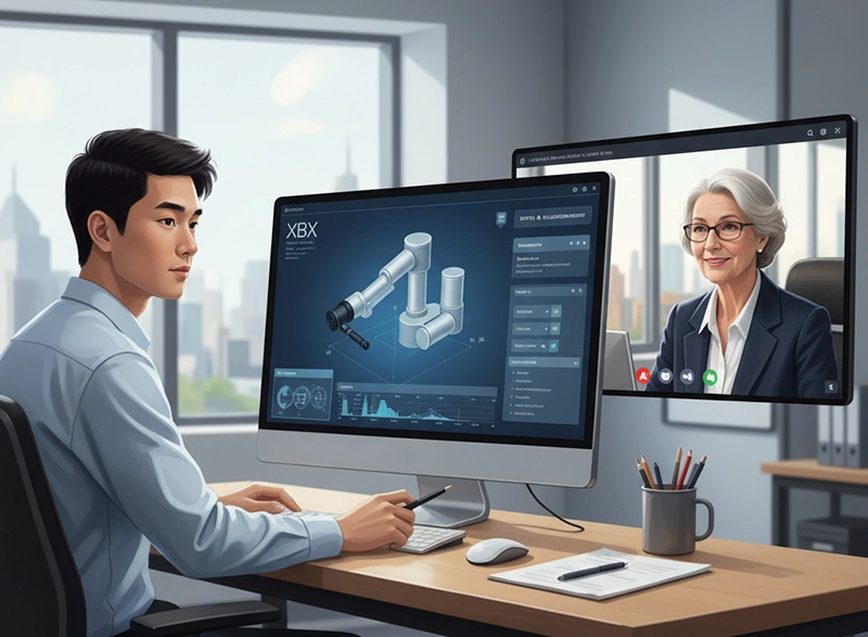 illustration of OEM collaboration meeting between XBX engineers and hospital buyers