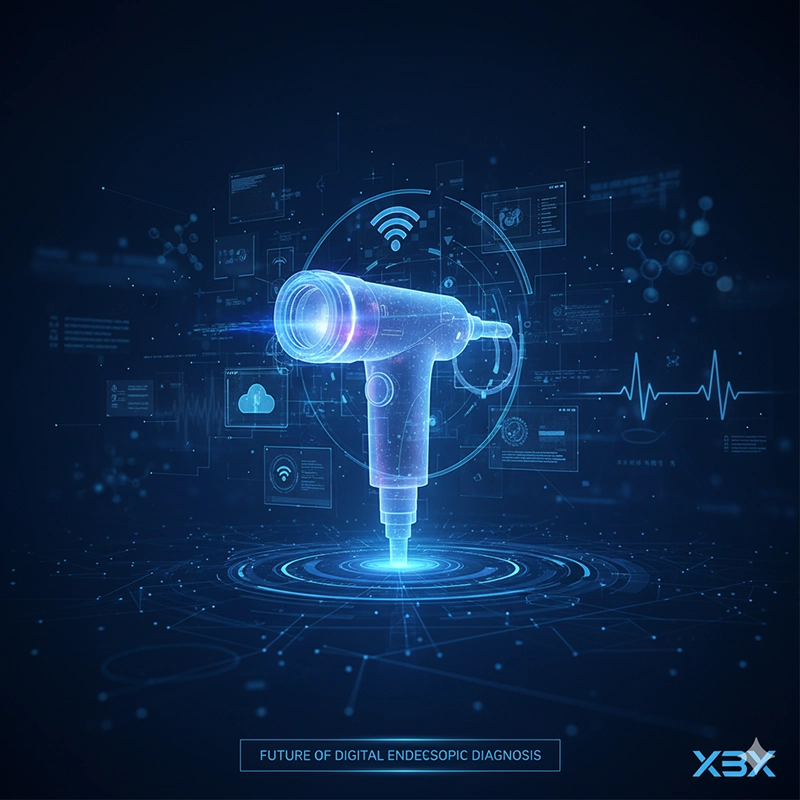 futuristic concept of AI and cloud integration in XBX cystoscope technology